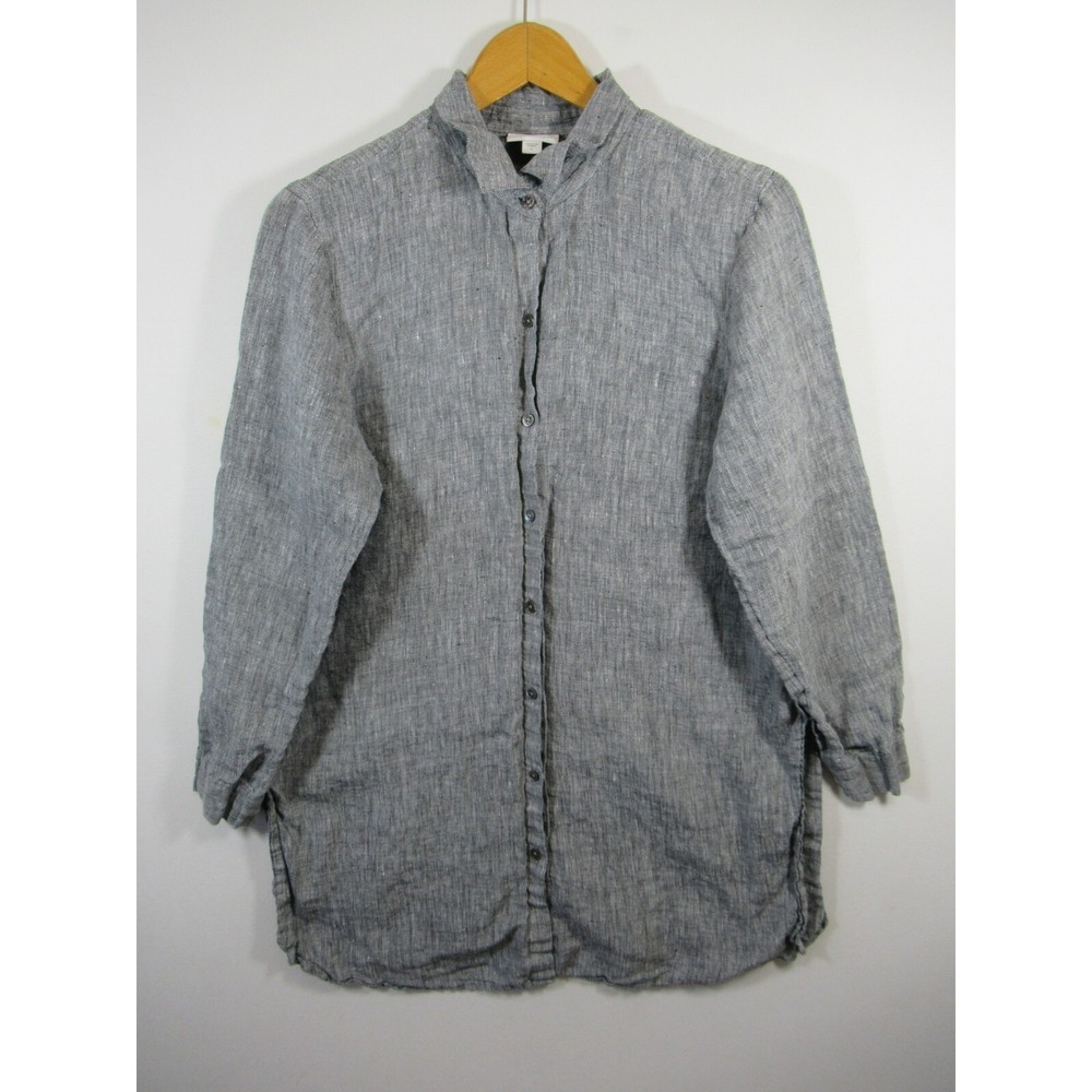 J Jill Love Linen Lagenlook Tunic Women Large Gray Long Sleeve